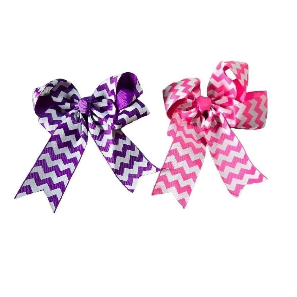 2 chevron bows, 5x5". Puple and pink